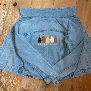 Women's Blue Jean Jacket with Chicken Embroidery